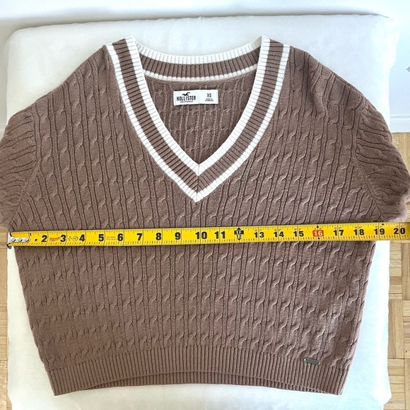 Hollister knitted V-Neck Sweater Womens XS tan and white Pullover Long size XS - Picture 9 of 13
